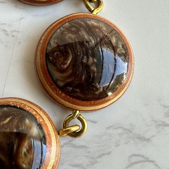 Vintage 1970s Resin & Wood Bracelet, 8” Modernist Studio Jewelry - Picture 3 of 12